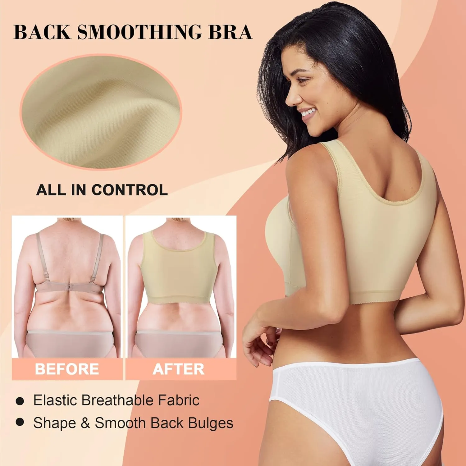 CYDREAM Wireless Bra for Women Front Adjustable Closure Post Surgery Compression Sports Bra Shapewear Camisole Crop Tops