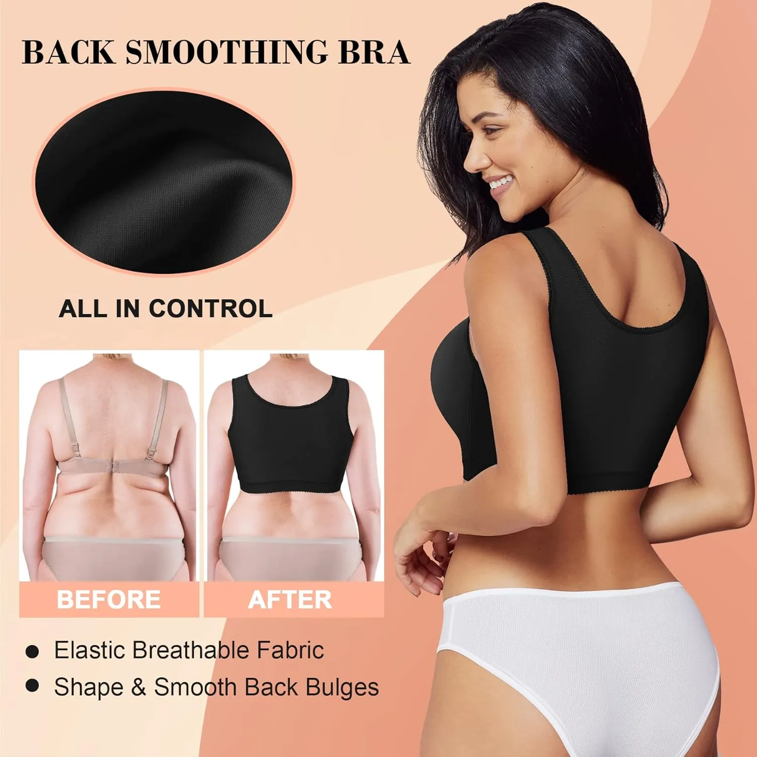 CYDREAM Wireless Bra for Women Front Adjustable Closure Post Surgery Compression Sports Bra Shapewear Camisole Crop Tops
