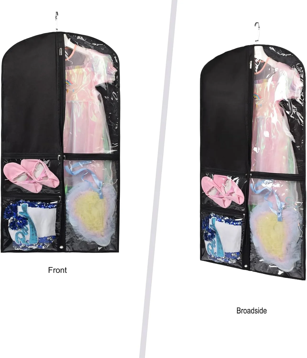Dance Costume Bags,Dance Garment Bags For Dancers with Zippered Pockets, 39 Inch Garment Bags For Hanging Clothes,Garment Bags For Travel,Kids Garment Bag for Dance Competitions (Black, 3 PACK)