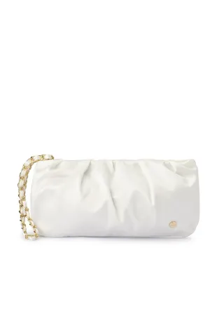 Danni Pleated Satin Clutch - White