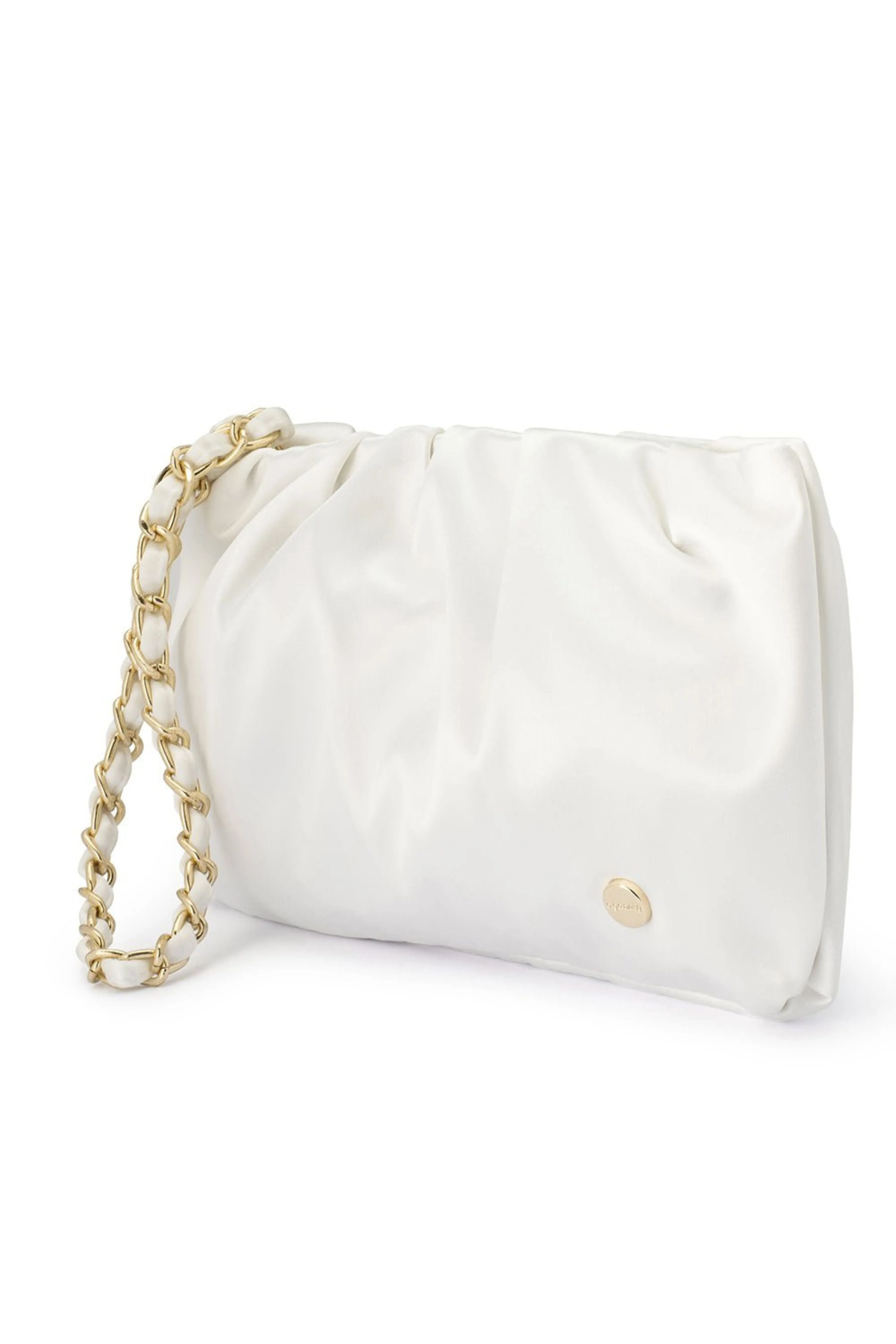 Danni Pleated Satin Clutch - White