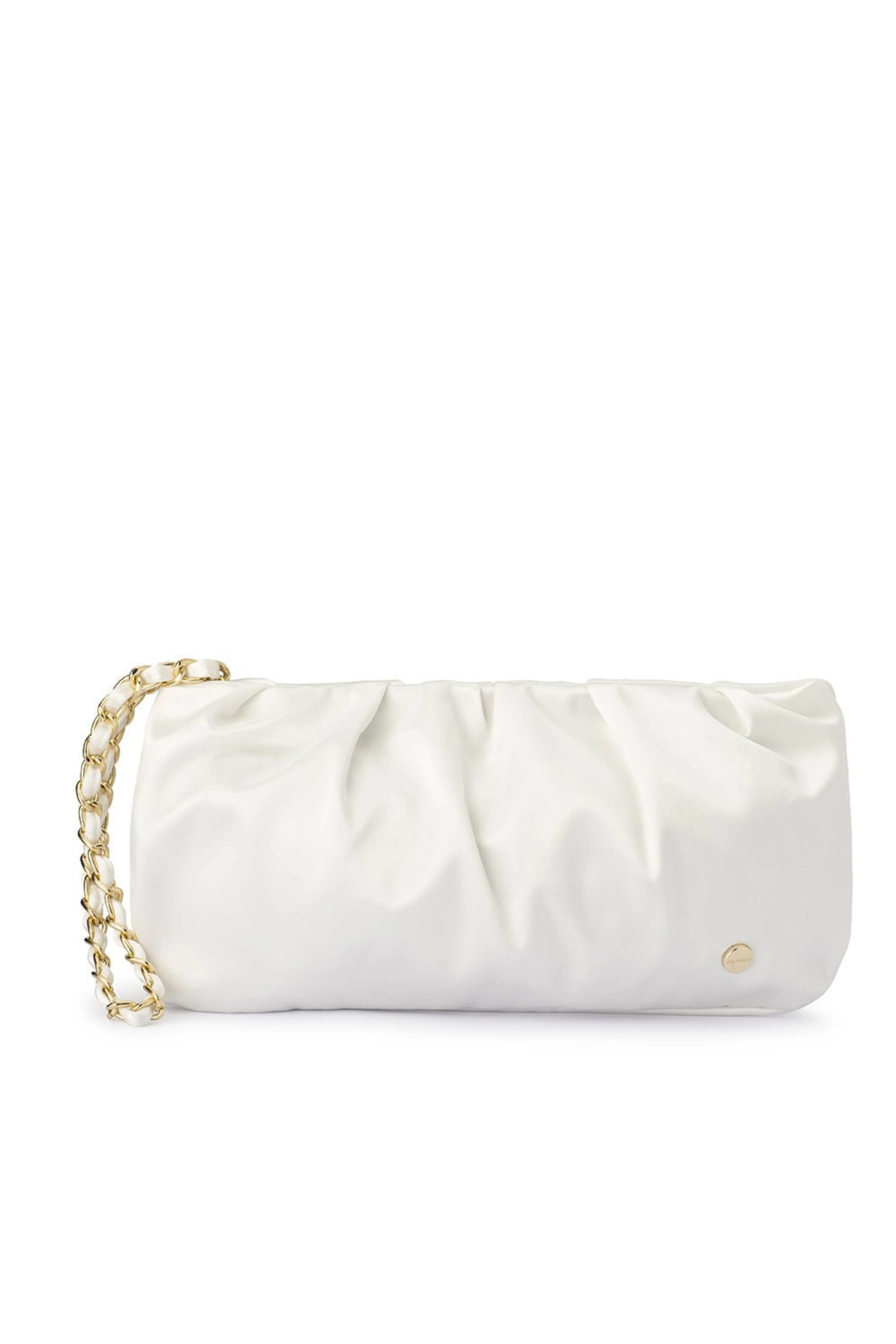 Danni Pleated Satin Clutch - White