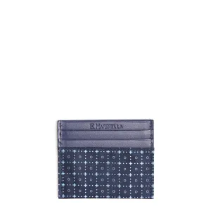 DARK BLUE SILK AND LEATHER CREDIT CARD HOLDER