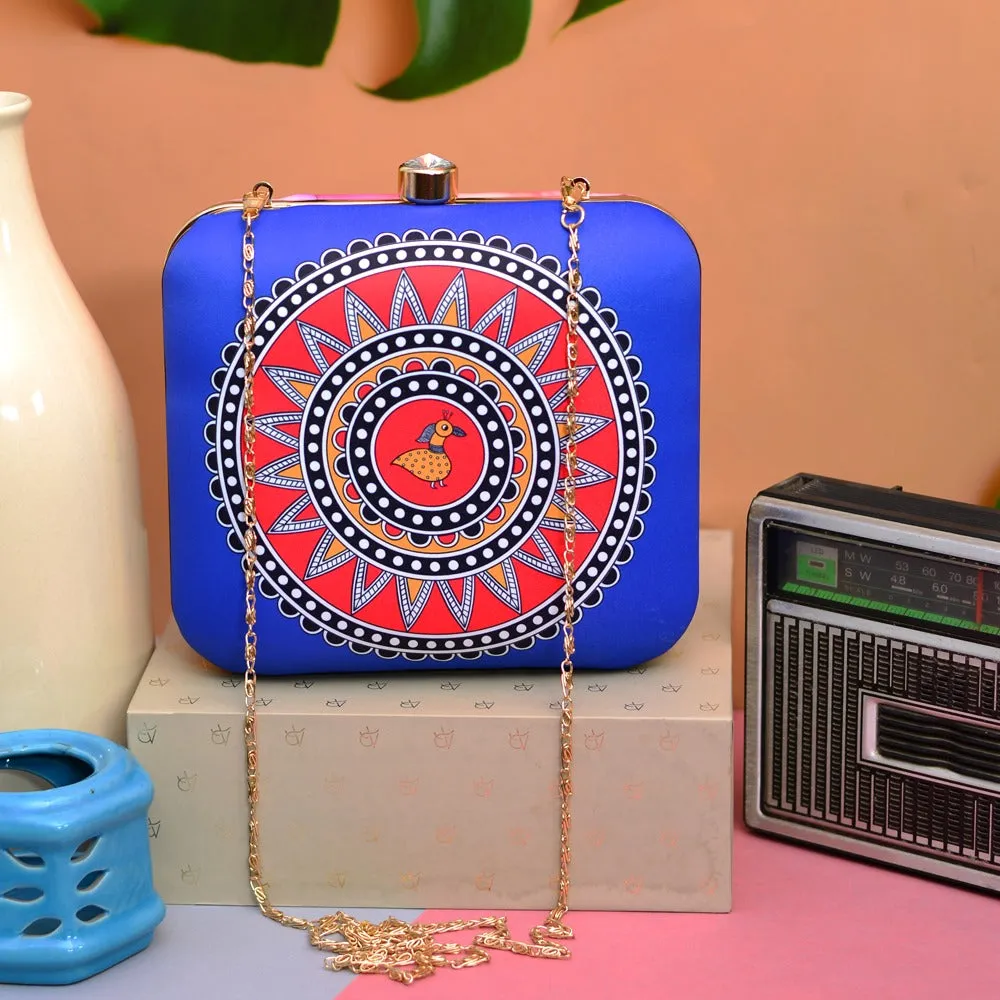 Dazzling light blue printed fabric box clutch