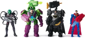 DC Comics, Metal Force Team Up Brainiac and Lex Luthor vs Batman and Superman Set, 4-Inch Action Figures with Exclusive Accessories, Includes Character Cards, Kids Toys of Boys Ages 4 and Up