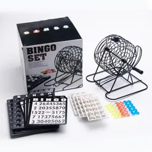 Deluxe Bingo Game Set with Metal Round Cage, 75 Numbered Balls, 150 Bingo Markers, Metal Bingo Board Accessories for Party