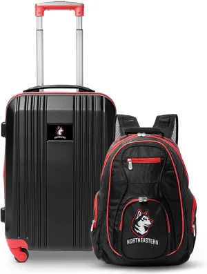 Denco Northeastern University Huskies 2-Piece Luggage Set, Includes 21-inch Two-Tone Hardcase Spinner and 19" Laptop Backpack