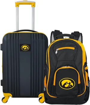 Denco University of Iowa Hawkeyes 2-Piece Luggage Set, Includes 21-inch Two-Tone Hardcase Spinner and 19" Laptop Backpack