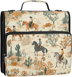 Desert Horseback Riding 3 Ring Binder,500 Sheets Capacity Zipper Binder Organizer with Shoulder Strap & Handle