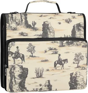 Desert Horseback Riding 3 Ring Binder,500 Sheets Capacity Zipper Binder Organizer with Shoulder Strap & Handle