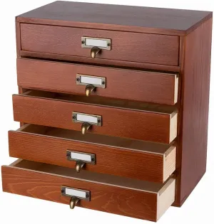 Desktop Drawers Organizer Card Catalog Drawer Card Cabinet Small Wooden Drawers Vintage Wooden Box with Drawers Rustic Desk Organizers and Accessories Library Card Catalog Cabinet (S-BROWN)