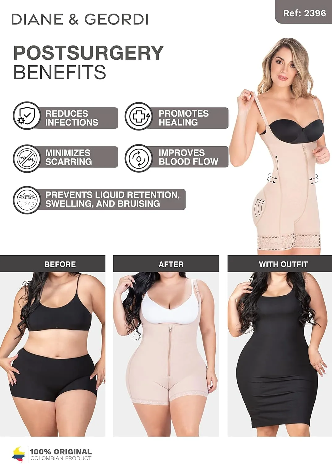 DIANE & GEORDI 2396 Lipo Fajas Stage 2 BBL Colombianas Pospartum Tummy Control Body Shapers Shapewear for Women Girdle