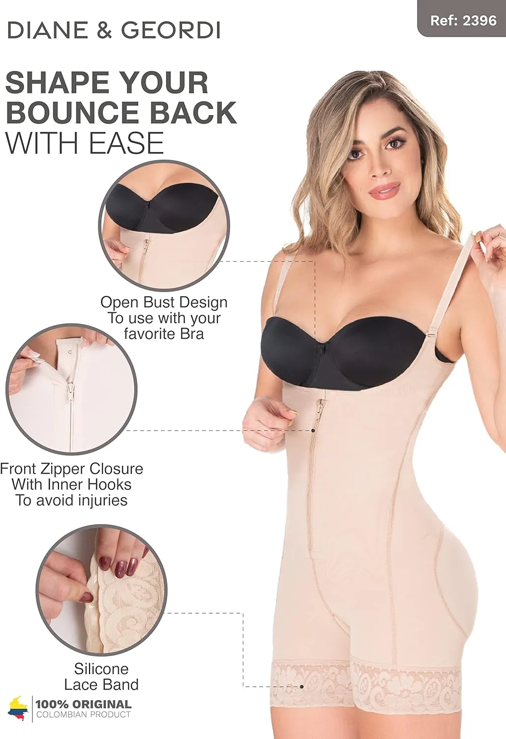 DIANE & GEORDI 2396 Lipo Fajas Stage 2 BBL Colombianas Pospartum Tummy Control Body Shapers Shapewear for Women Girdle