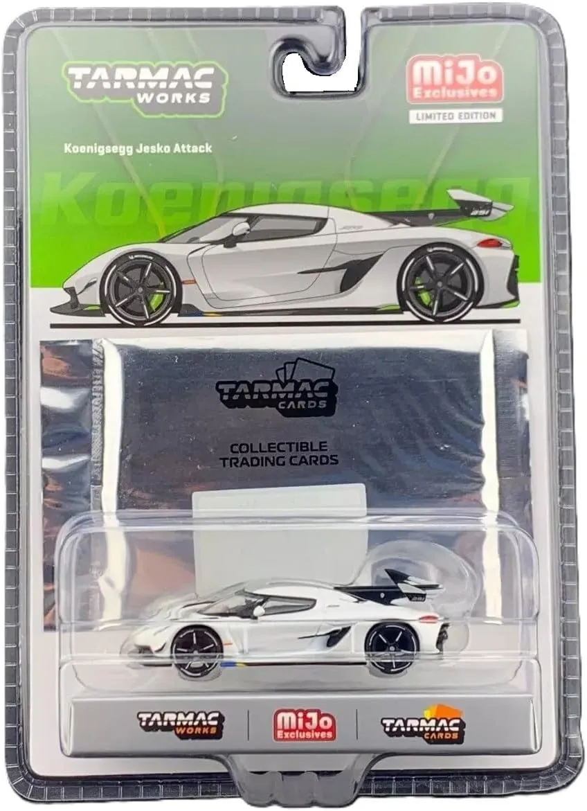Diecast Model Car Compatible with Tarmac Works 1:64 Koenigsegg Jesko Attack with Trading Card White Limited Edition by Tarmac T64G-TL052-WH