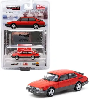 Diecast Model Car Compatible with Tarmac Works 1:64 Saab 900 Turbo Red with Trading Card Limited Edition T64G-056-RE