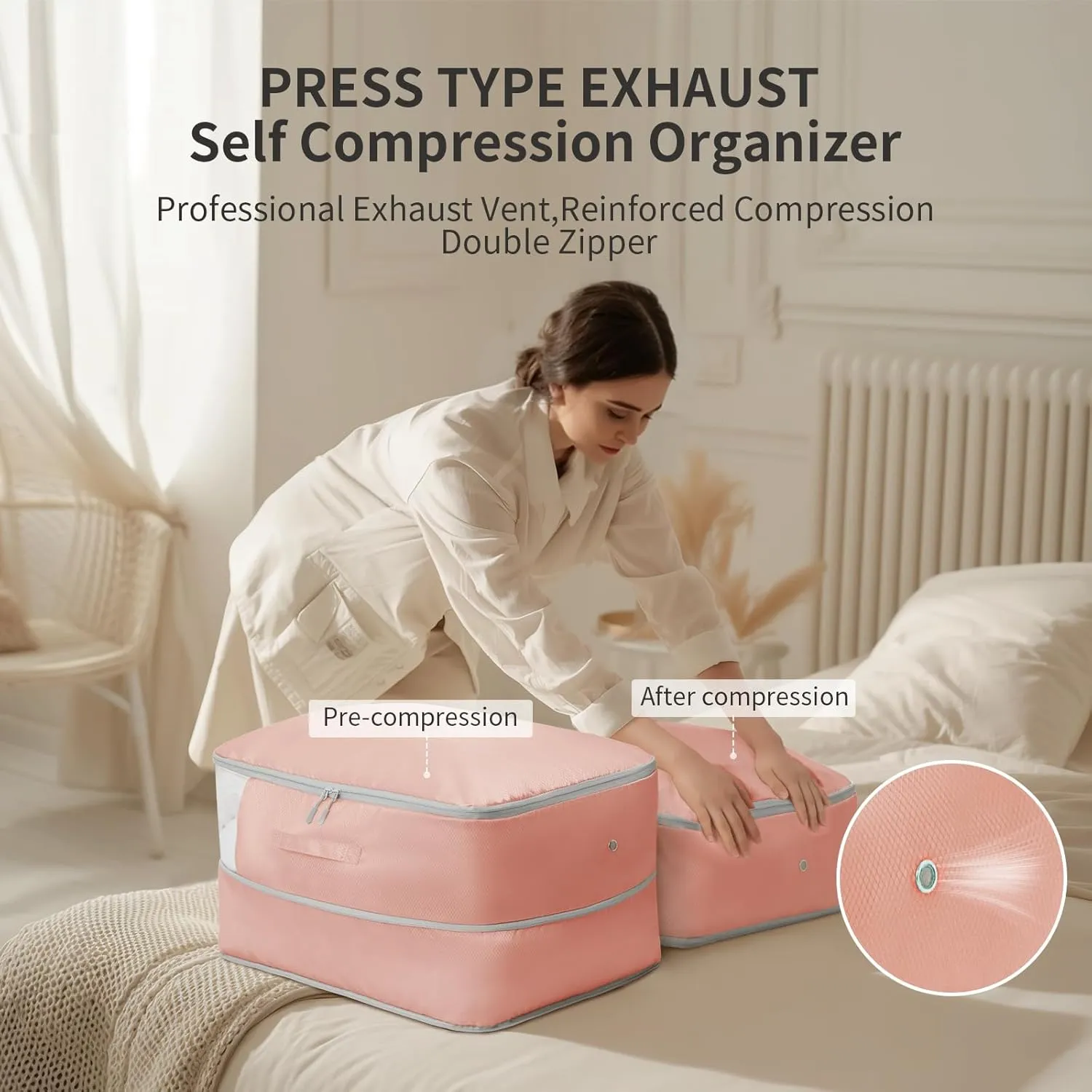 DIMJ Comforter Storage Bag 4 Pack - Blanket Storage Organizer Compression Bags, Large Capacity Ultra Space Saving Self Compression Organize for Bedding, Pillow, Duvet, Sheet Storage with Zipper Window