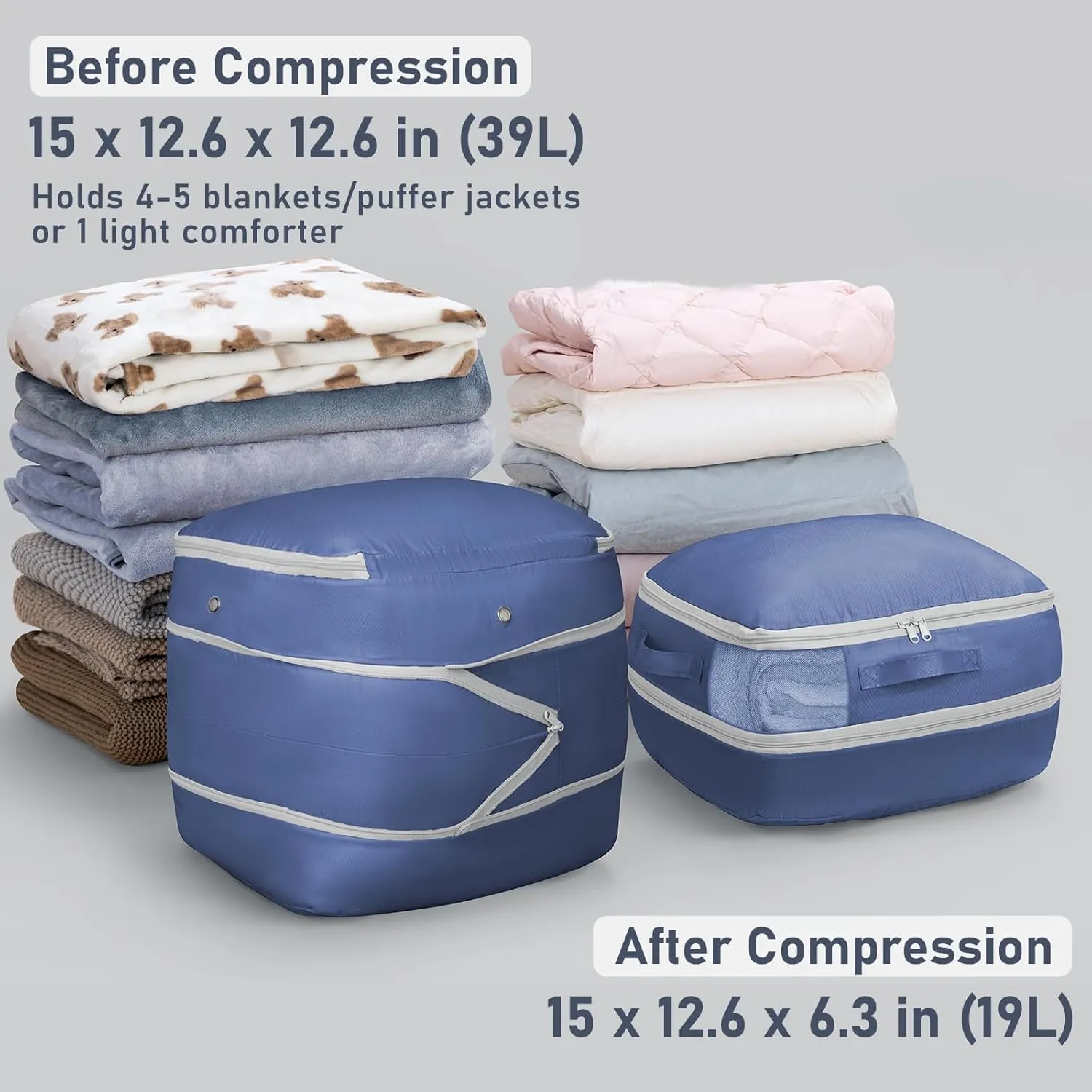 DIMJ Compression Storage Bags 6 Pack - Blanket Storage Bags with Window Zipper, Ultra Space Saving Self Compression Organizer for Puffer Jacket, Bedding, Lightweight Comforter Duvet, Sweater, Sheet