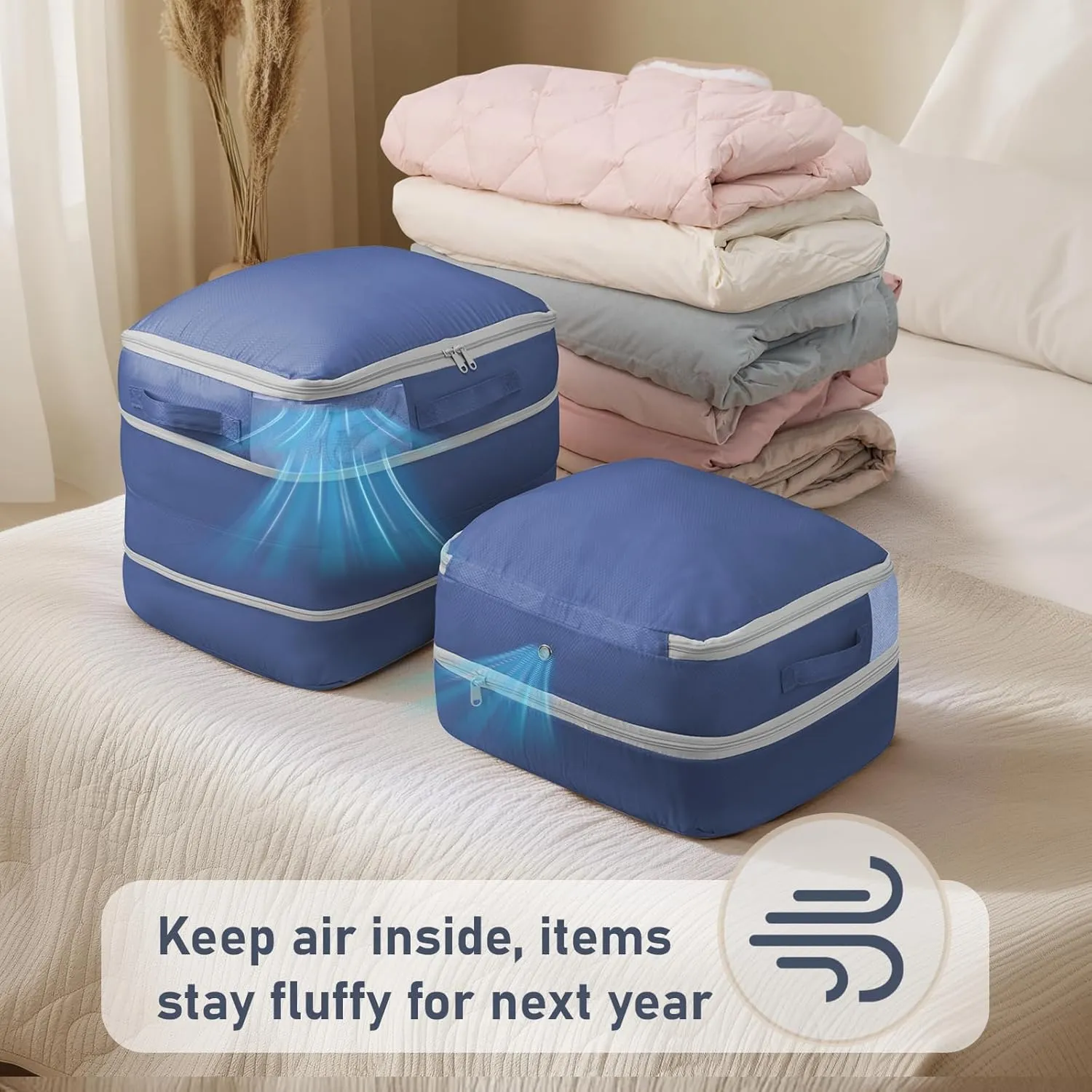 DIMJ Compression Storage Bags 6 Pack - Blanket Storage Bags with Window Zipper, Ultra Space Saving Self Compression Organizer for Puffer Jacket, Bedding, Lightweight Comforter Duvet, Sweater, Sheet