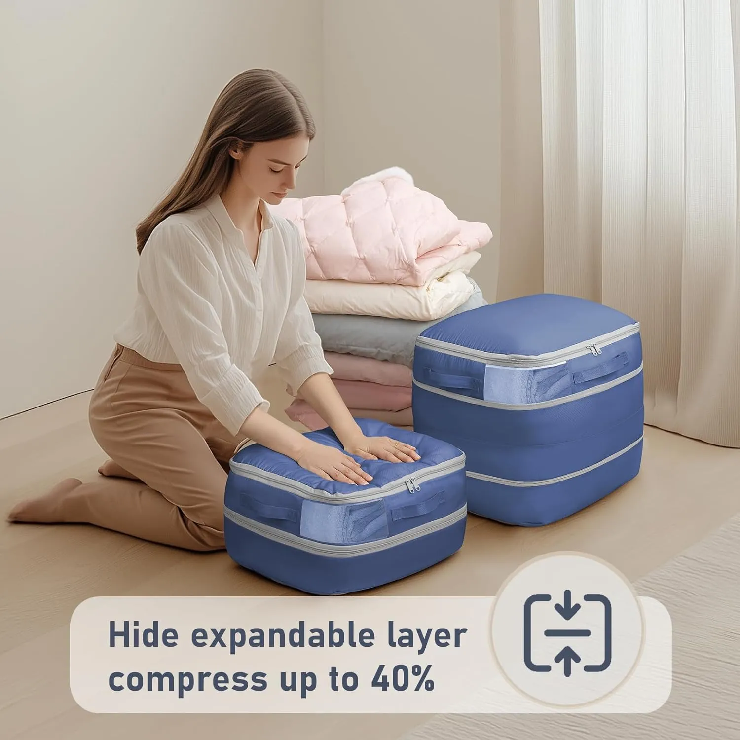 DIMJ Compression Storage Bags 6 Pack - Blanket Storage Bags with Window Zipper, Ultra Space Saving Self Compression Organizer for Puffer Jacket, Bedding, Lightweight Comforter Duvet, Sweater, Sheet