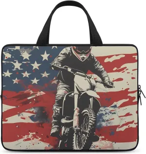 Dirt Bike U.S. Flag Motocross Biker Laptop Sleeve Bag Computer Protective Case Handbag Shoulder Bags