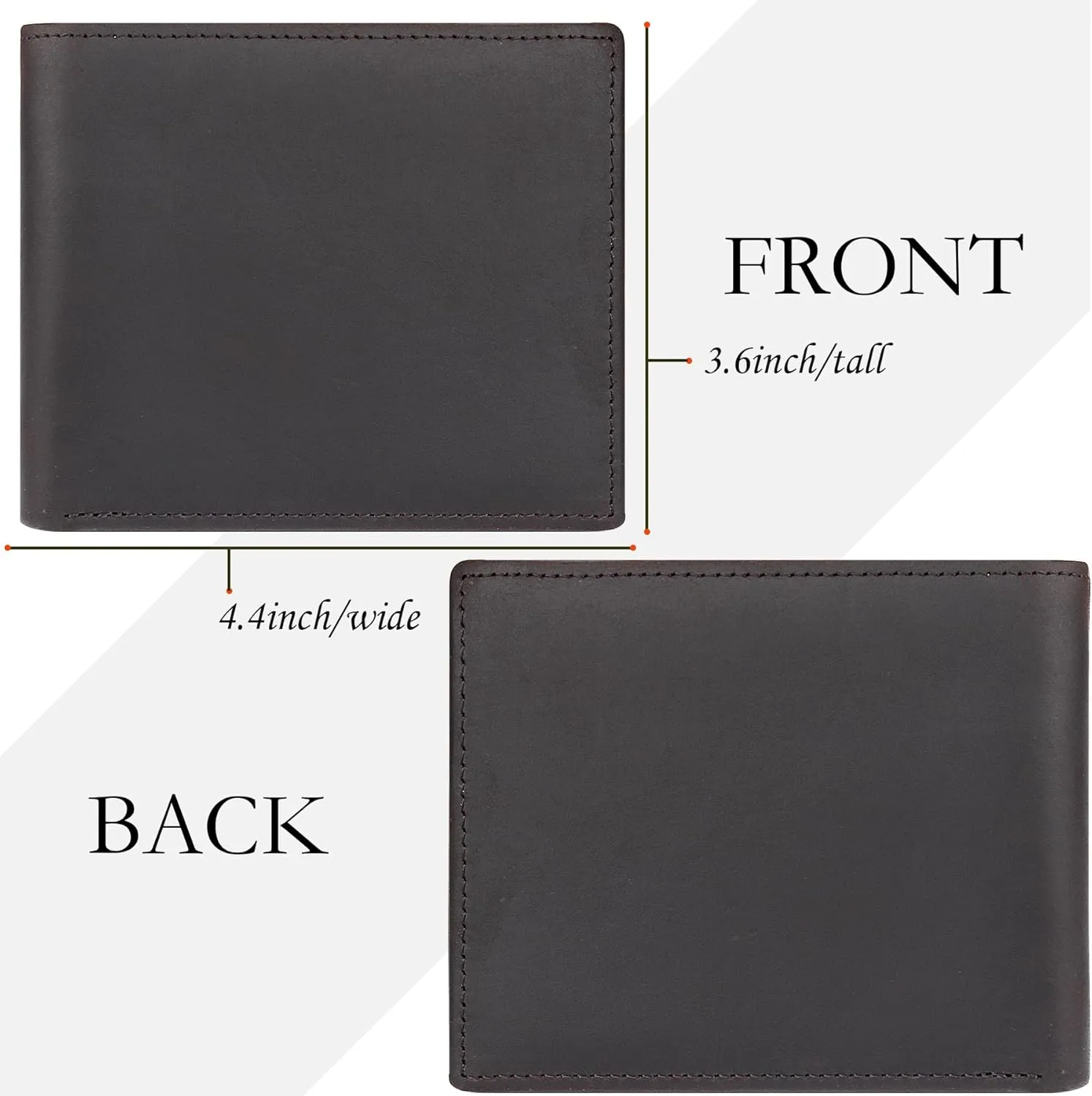 DK86 Leather Bifold Wallet for Men RFID Blocking Full Grain Leather Extra Capacity Multiple Card Slots with 2 ID Windows (Vintage Coffee)