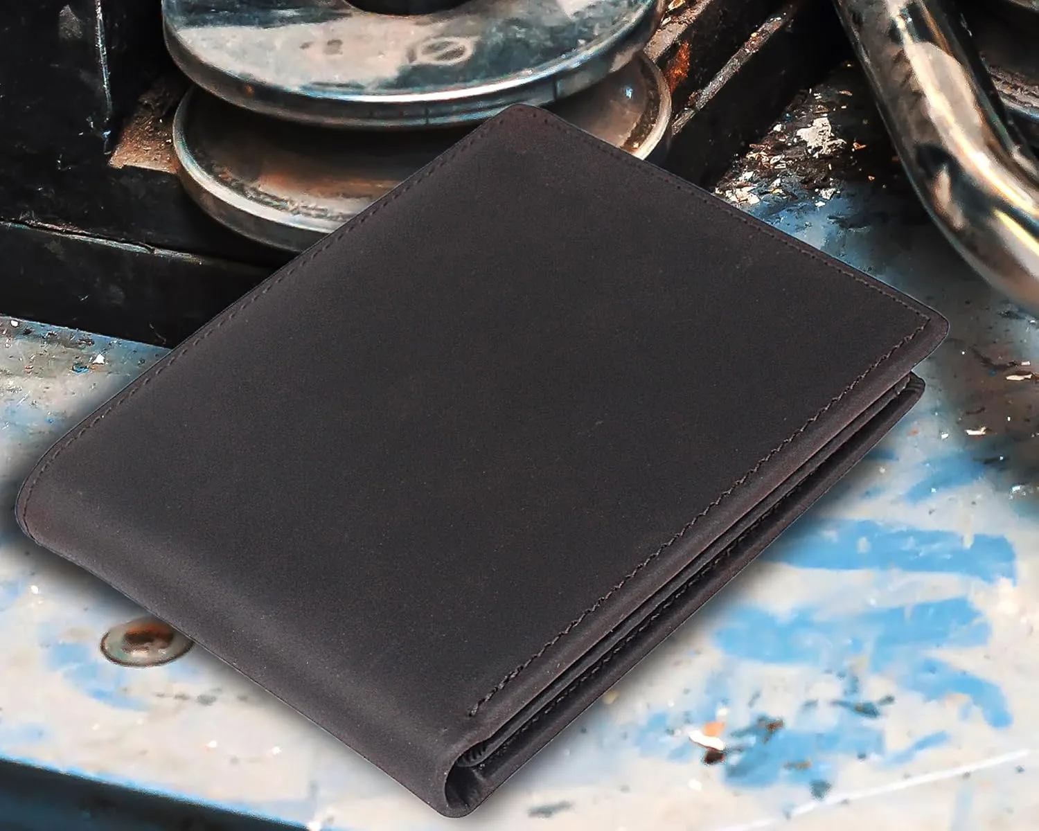 DK86 Leather Bifold Wallet for Men RFID Blocking Full Grain Leather Extra Capacity Multiple Card Slots with 2 ID Windows (Vintage Coffee)