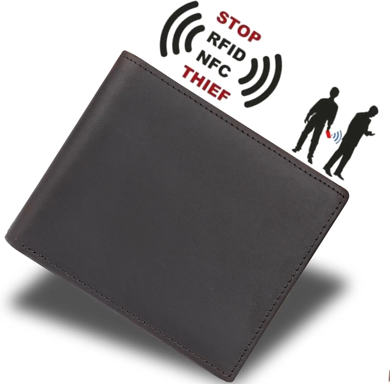 DK86 Leather Bifold Wallet for Men RFID Blocking Full Grain Leather Extra Capacity Multiple Card Slots with 2 ID Windows (Vintage Coffee)