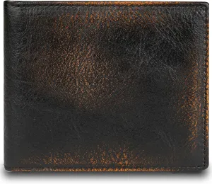 DK86 Leather Bifold Wallet for Men RFID Blocking Full Grain Leather With Hand Burnished Extra Capacity Multiple Card Slots with 2 ID Windows (black orange)