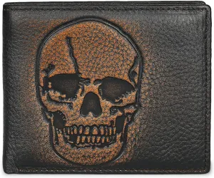 DK86 Skull Bifold Wallet for Men RFID Blocking Full Grain Leather With Hand Burnished Extra Capacity Multiple Card Slots with 2 ID Windows