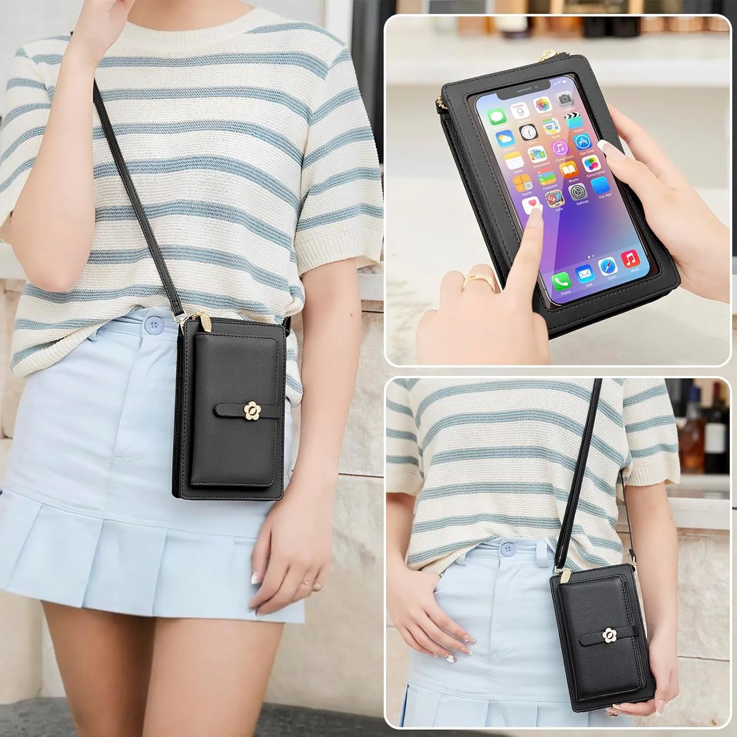 DOB SECHS Leather Small Phone Wallet Purse Cross Body for Women with Mini Coin Bag Pouch Travel Side Purses