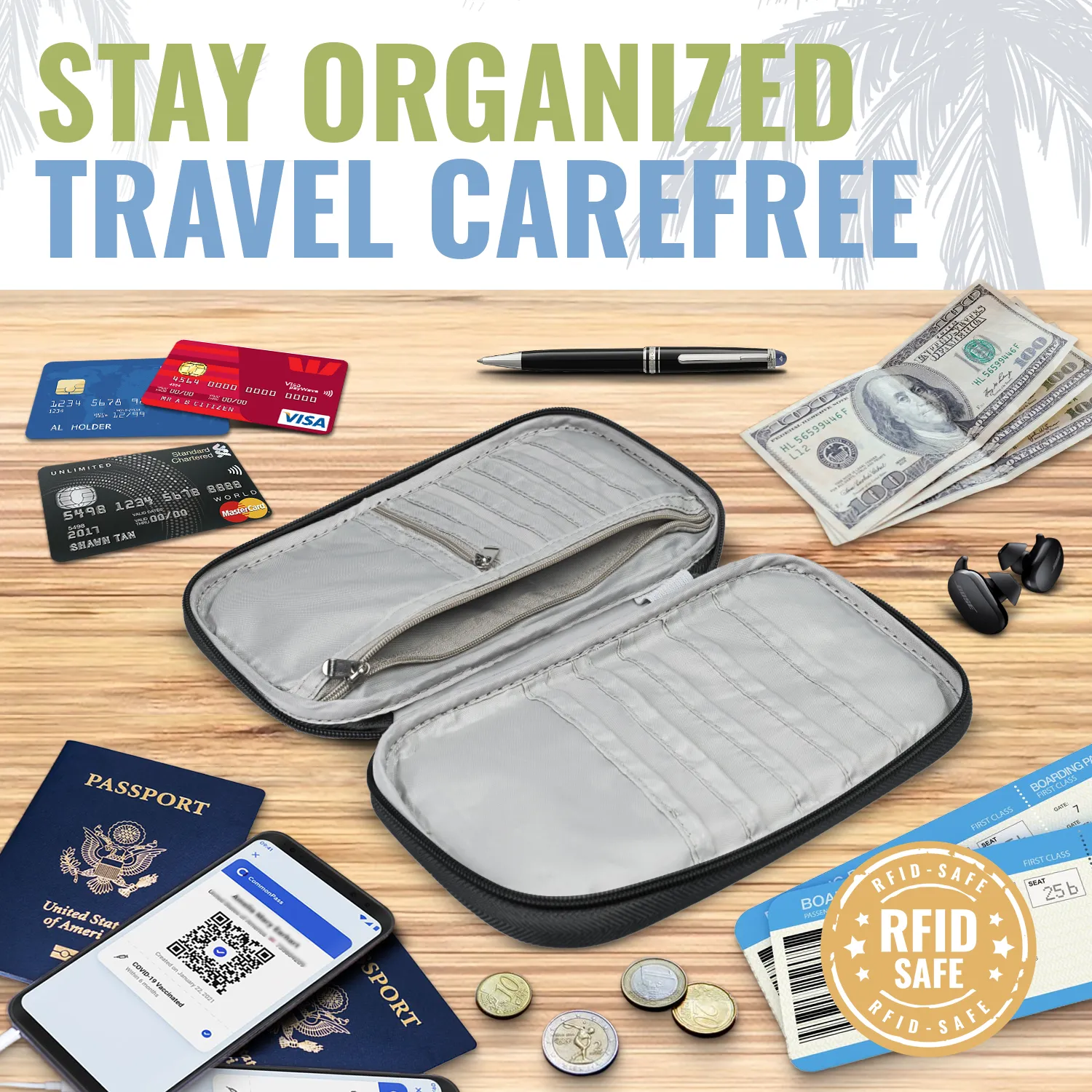 Document Organizer & Wallet (with RFID Blocker) - Sapphire Black