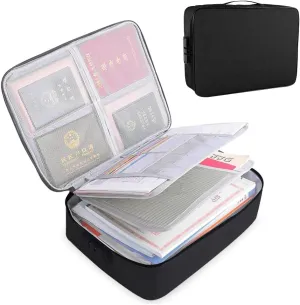 Document Organizer Bag with Code Lock,Watertight 3-Layer File Storage Case,Portable Home Office Travel Important Document Safe for Tablet,Passport,Legal Files,Valuables(Black)