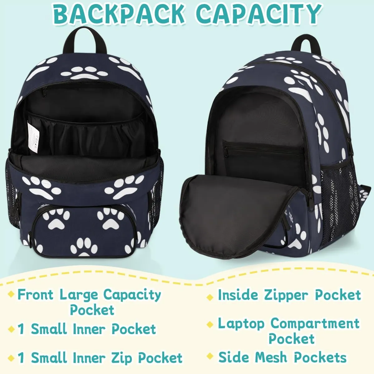 Dog Bones Paw Laptop Backpack for Women Men, 18.3 Inch Travel Work Backpacks, Dog Paws Waterproof Computer Casual Daypack Nurse Teacher Bags