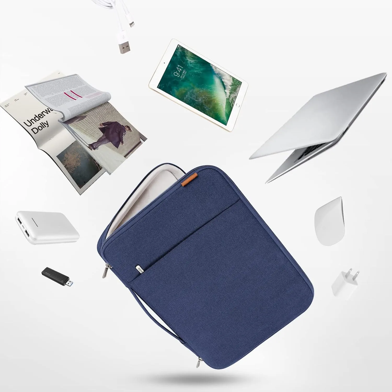 DOMISO 14 inch Laptop Sleeve Case Water Resistant Shockproof Protective Computer Bag for 14" Notebook/15 MacBook Pro/HP Stream/ThinkPad Yoga/Dell/Asus with Accesory Bag,Navy