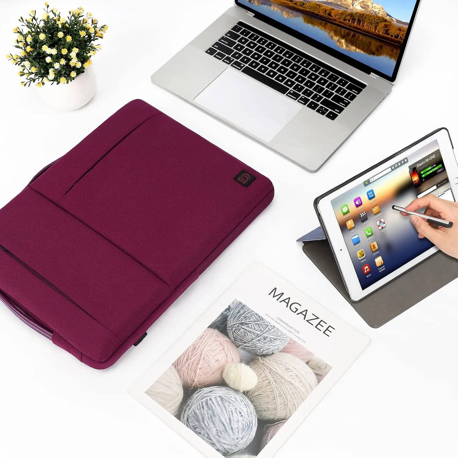 DOMISO 14 Inch Laptop Sleeve Shoulder Bag Case Pouch for 14" Lenovo Chromebook S330 / ThinkPad A475 A485 E485 T480s / HP ProBook 640 645 G4 / Dell Inspiron 5480 5481 5482 5490 Chromebook 14, Fuchsia