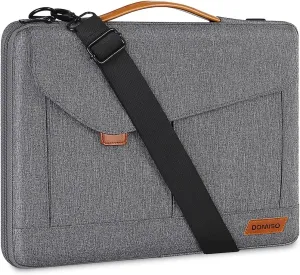 DOMISO 15-15.6 Inch Laptop Sleeve Bag Water Resistant Briefcase Messenger Shoulder Bag for ThinkPad L580/16 MacBook Pro/IdeaPad 320/Dell XPS 15/HP Envy x360/ASUS ROG Zephyrus/Acer Chromebook,Grey