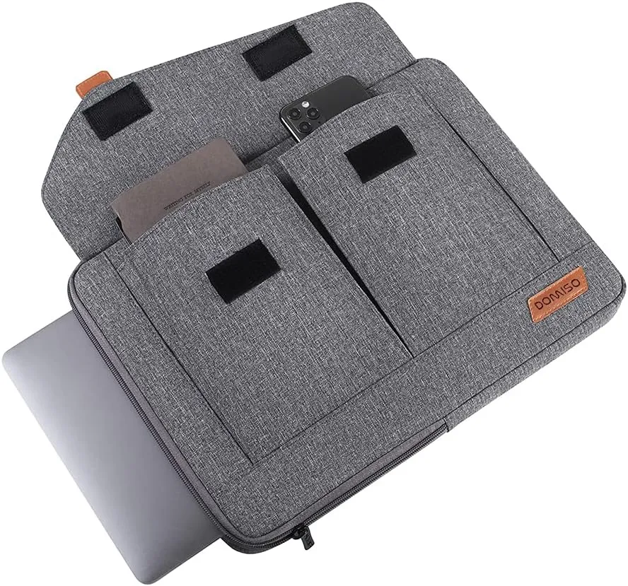 DOMISO 15-15.6 Inch Laptop Sleeve Bag Water Resistant Briefcase Messenger Shoulder Bag for ThinkPad L580/16 MacBook Pro/IdeaPad 320/Dell XPS 15/HP Envy x360/ASUS ROG Zephyrus/Acer Chromebook,Grey