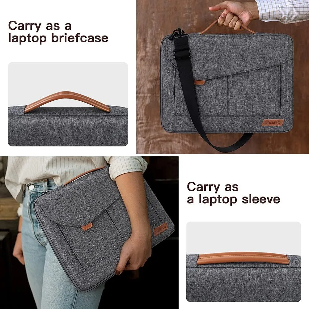 DOMISO 15-15.6 Inch Laptop Sleeve Bag Water Resistant Briefcase Messenger Shoulder Bag for ThinkPad L580/16 MacBook Pro/IdeaPad 320/Dell XPS 15/HP Envy x360/ASUS ROG Zephyrus/Acer Chromebook,Grey