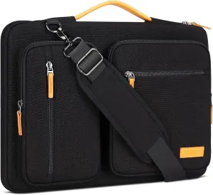 DOMISO 15.6 inch Laptop Sleeve Case Water-Resistant Computer Cover Bag with Detachable Shoulder Straps and Extendable Handle for HP, Dell, Black