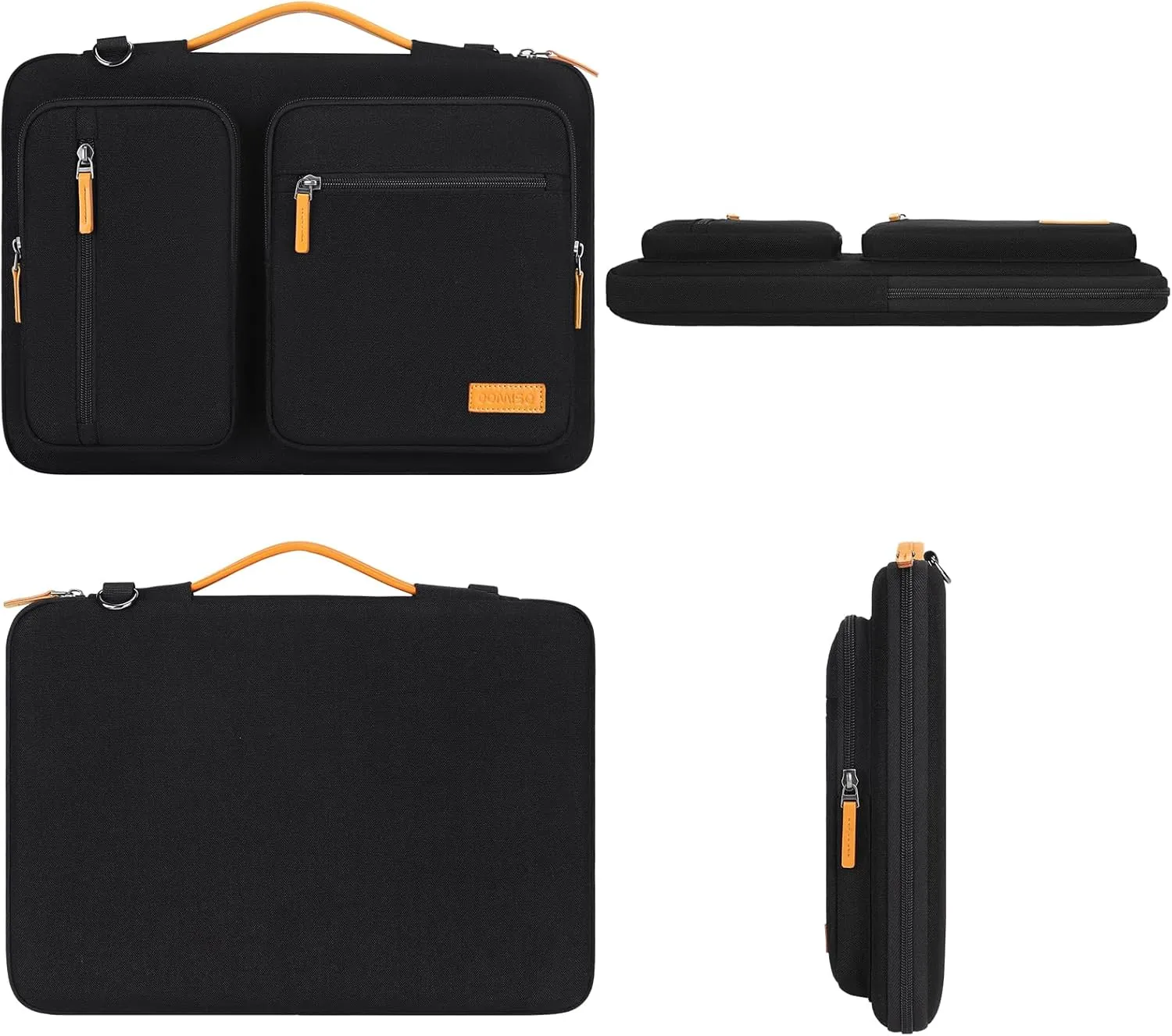 DOMISO 15.6 inch Laptop Sleeve Case Water-Resistant Computer Cover Bag with Detachable Shoulder Straps and Extendable Handle for HP, Dell, Black