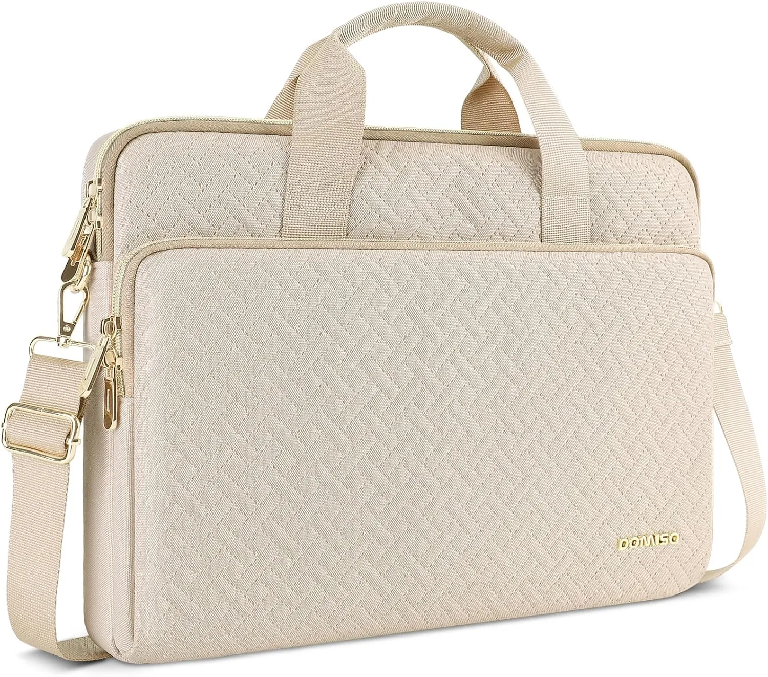 DOMISO 17.3 inch Laptop Sleeve Case Water-Resistant Computer Cover Bag with Detachable Shoulder Straps for HP, Dell Notebook,Beige