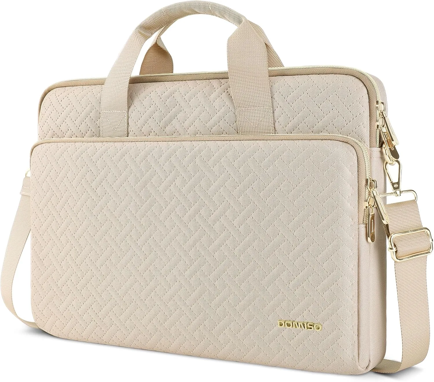 DOMISO 17.3 inch Laptop Sleeve Case Water-Resistant Computer Cover Bag with Detachable Shoulder Straps for HP, Dell Notebook,Beige