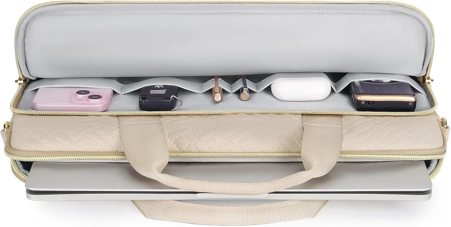 DOMISO 17.3 inch Laptop Sleeve Case Water-Resistant Computer Cover Bag with Detachable Shoulder Straps for HP, Dell Notebook,Beige