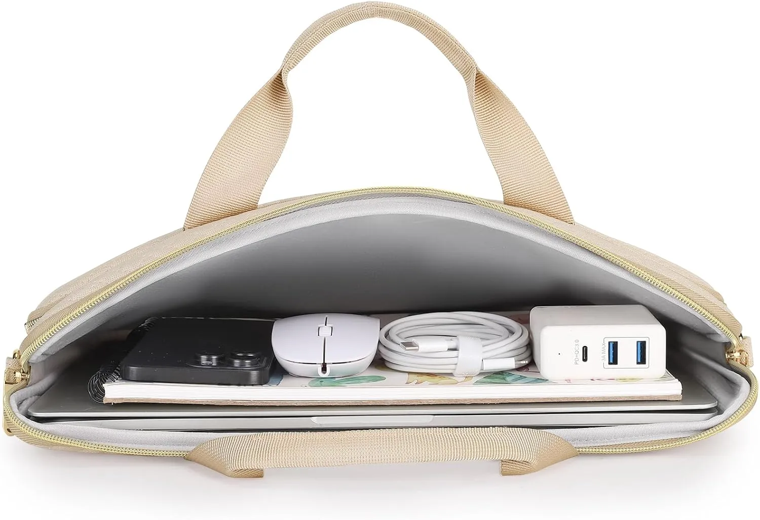 DOMISO 17.3 inch Laptop Sleeve Case Water-Resistant Computer Cover Bag with Detachable Shoulder Straps for HP, Dell Notebook,Beige