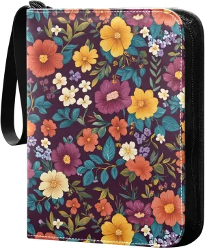 Doodle Colorful Flowers Card Holder, Card Holder Album with 400 Card Slots in 50 Pages for Display, Storage, Portability
