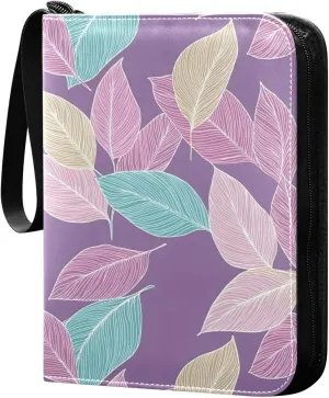 Doodle Colorful Leaf Pattern Card Holder, Card Holder Album with 400 Card Slots in 50 Pages for Display, Storage, Portability