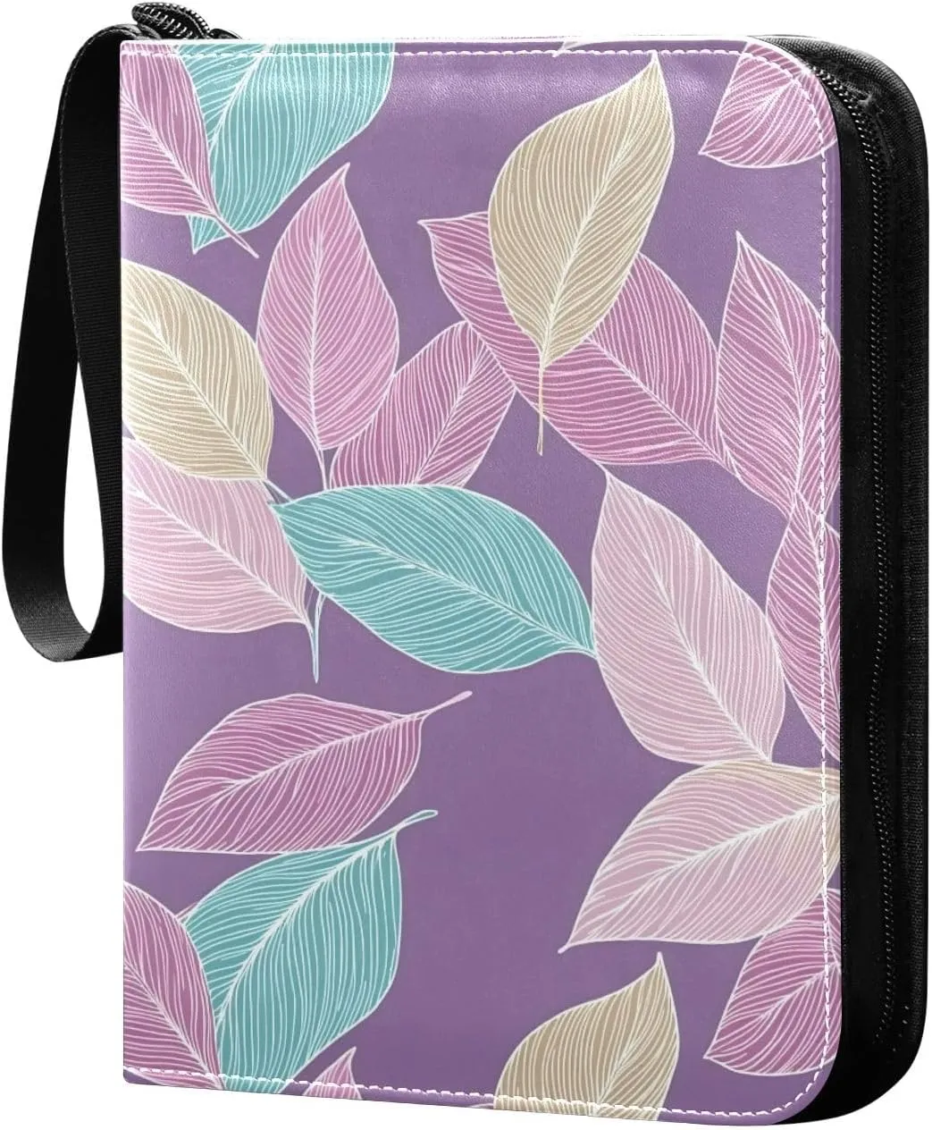 Doodle Colorful Leaf Pattern Card Holder, Card Holder Album with 400 Card Slots in 50 Pages for Display, Storage, Portability