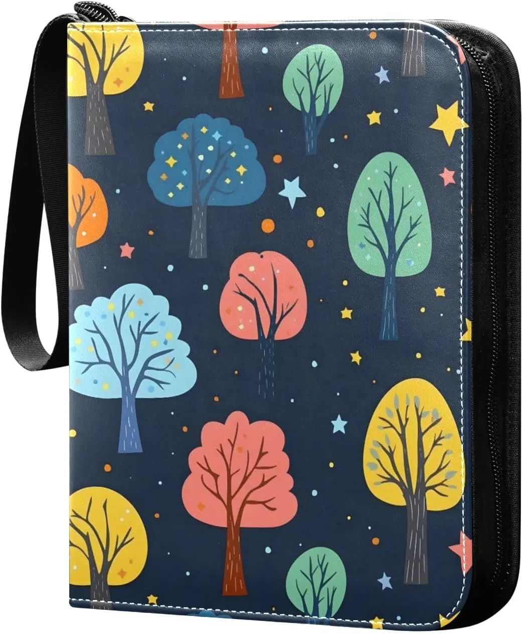 Doodle Colorful Tree Pattern Card Holder, Card Holder Album with 400 Card Slots in 50 Pages for Display, Storage, Portability