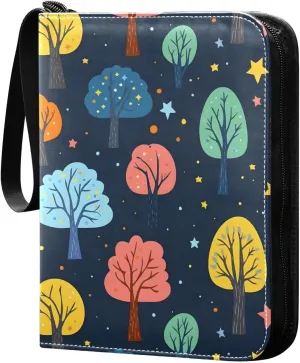 Doodle Colorful Tree Pattern Card Holder, Card Holder Album with 400 Card Slots in 50 Pages for Display, Storage, Portability