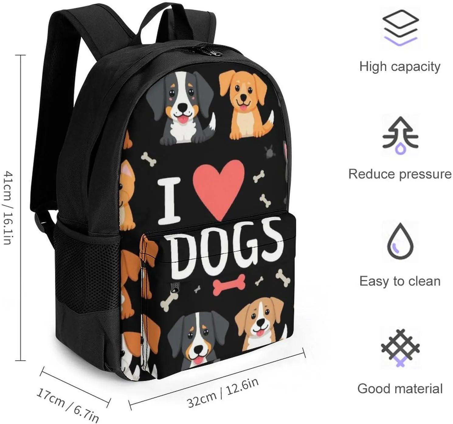 Doodle Pets Dog Black Rucksacks Lightweight Multipurpose Anti-Theft Shoulder Bag Big Capacity Traveling & Camping Backpack With Side Pockets